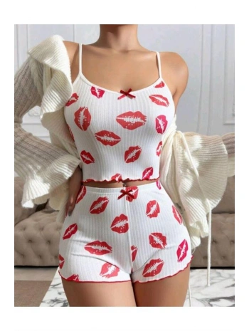 Morliva Kiss Öpücük Beyaz Şortlu Takım