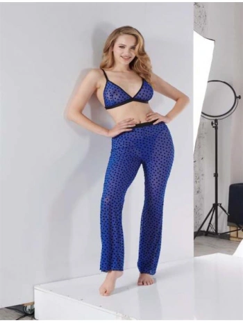 Morliva Mavi Transparan Fantezi Sütyen Pijama Takımı