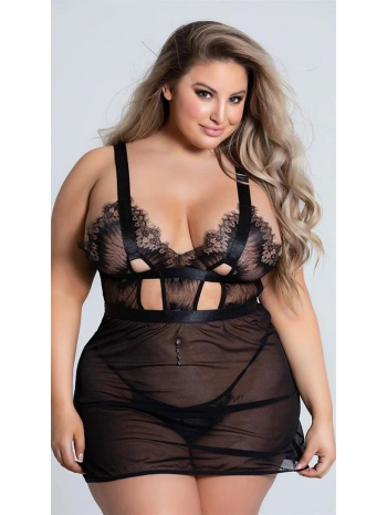 Morliva Özel Tasarım Büyük Beden Göğüs Altı Şeritli Askılı Fantezi Gecelik