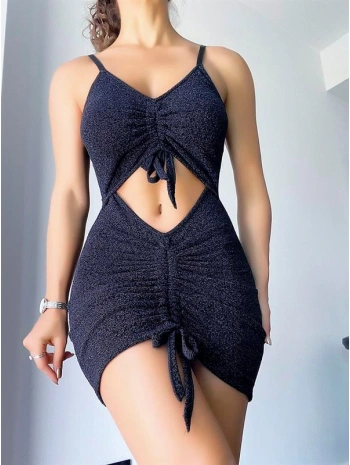 Morliva Parıltılı Kumaşlı Fantezi Büzgülü Elbise