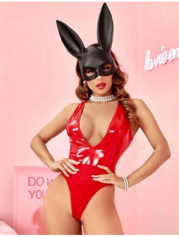 Morliva Parlak Kırmızı Deri Fantezi Babydoll