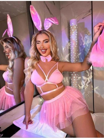 Morliva Pembe Tütü Etekli Fantezi Tavşan Kostümü