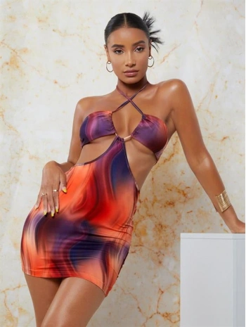 Morliva Transparan Detaylı Omuz Dekolteli Mini Fantezi Elbise