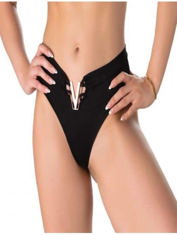 Morliva V Metal Aksesuarlı Fantezi Siyah String Tanga