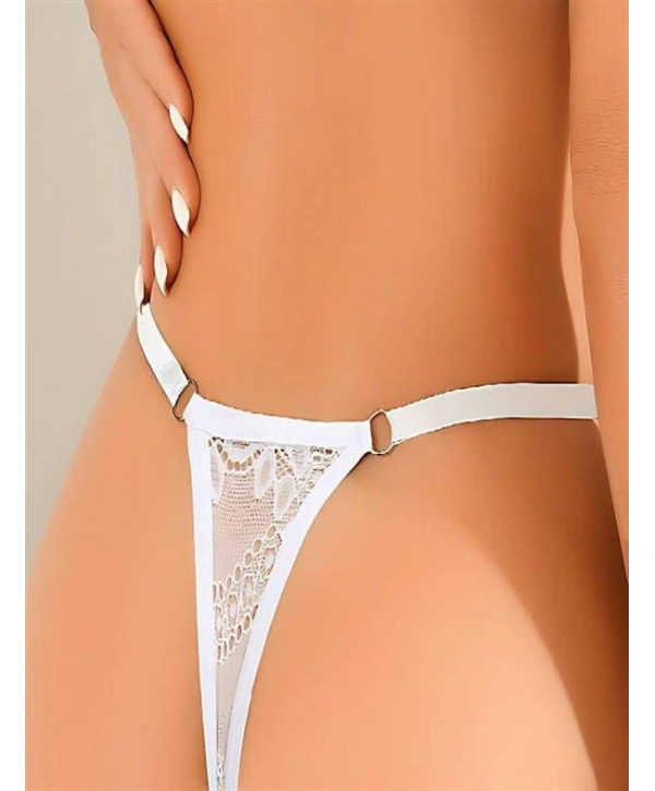 Morliva Beyaz Bacak Bantlı Dantelli Fantezi String Tanga