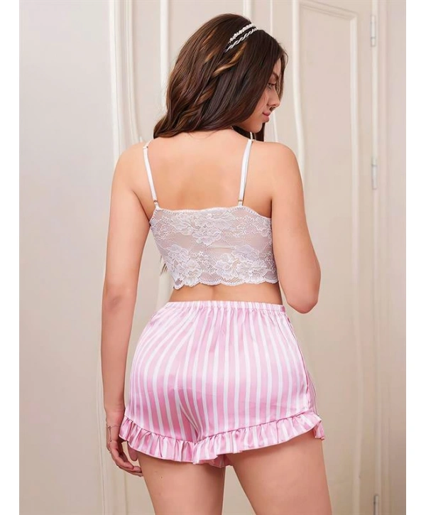 Morliva   Beyaz Dantel İşlemeli Desteksiz Sütyenli Saten Şortlu Takım
