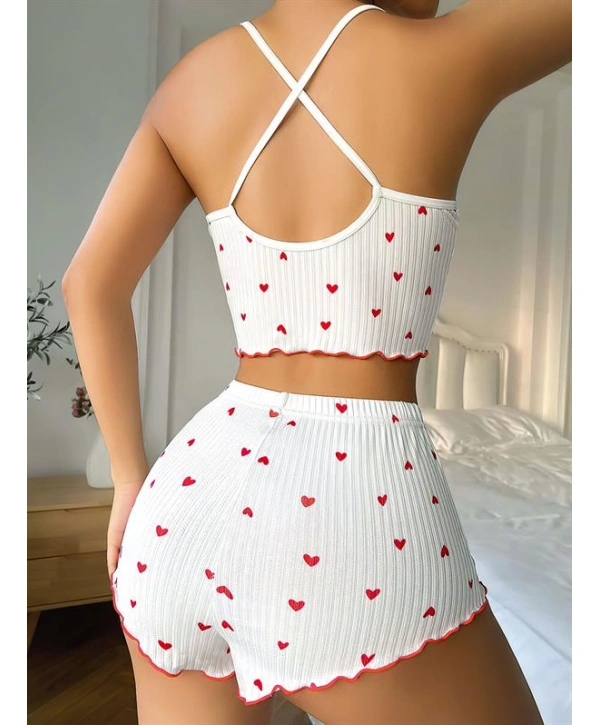 Morliva Beyaz Fiyonk Desenli Kalpli Askılı Şortlu Pijama Takım