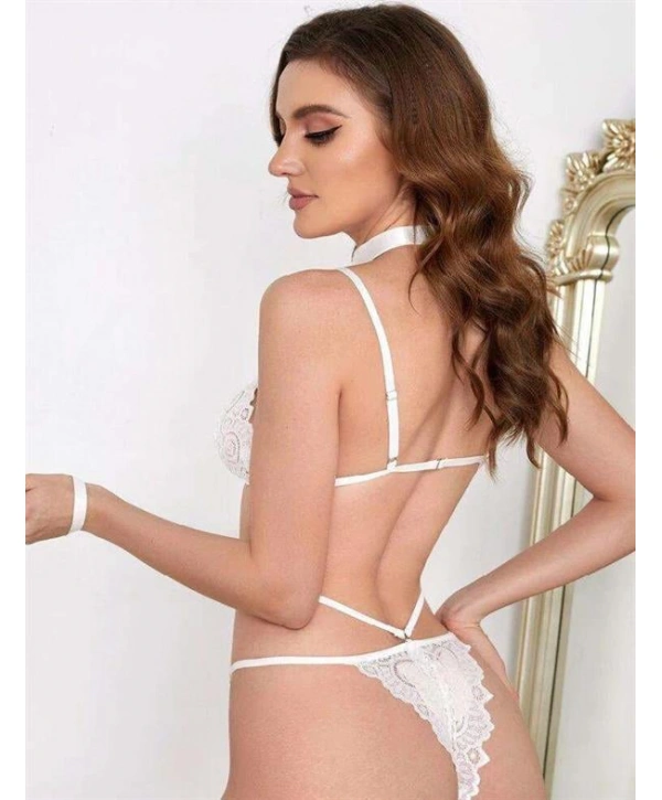 Morliva Beyaz İp Detaylı Transparan Fantezi Sütyen Takımı