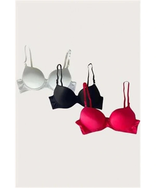 Morliva Beyaz-Siyah-Kırmızı 3lü Mikro Kumaş İçi Boş Balenli Günlük Desteksiz Sütyen