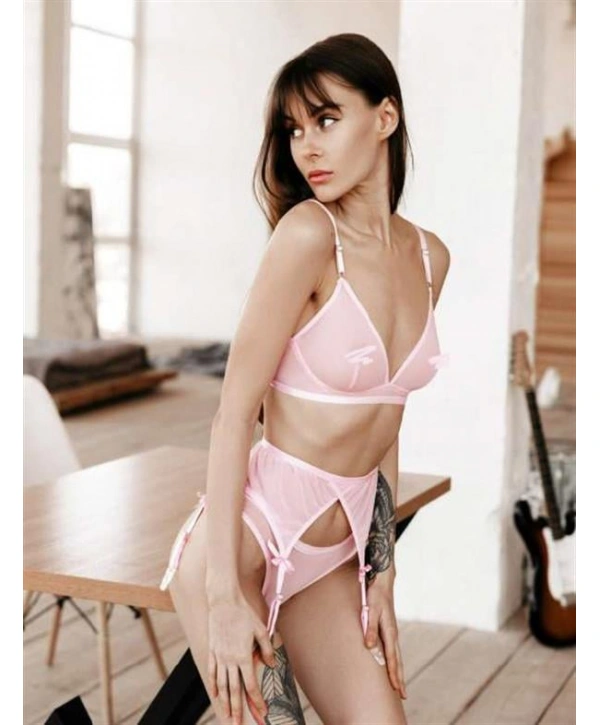 Morliva  Beyaz Transparan Fantezi Jartiyer Takım