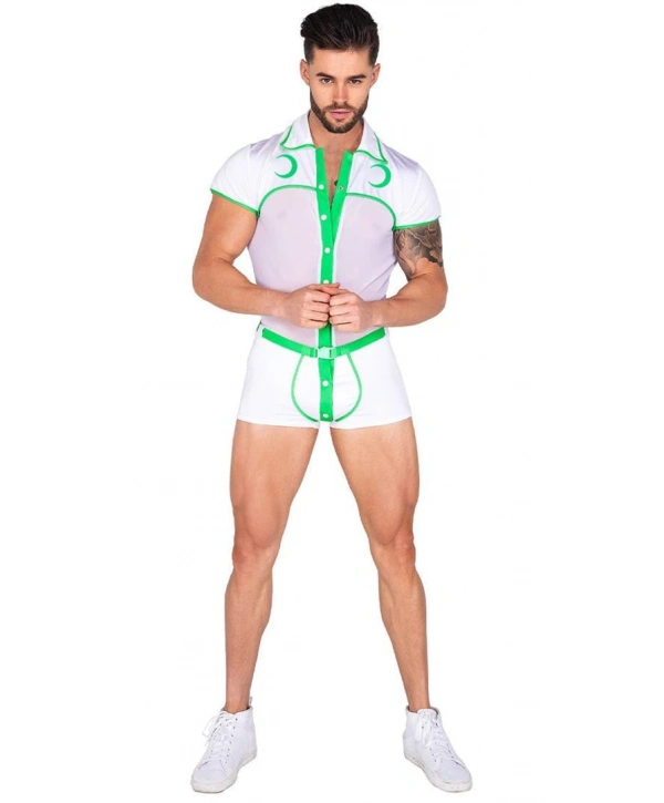 Morliva Beyaz Yeşil Şeritli Fantezi Erkek Kostüm