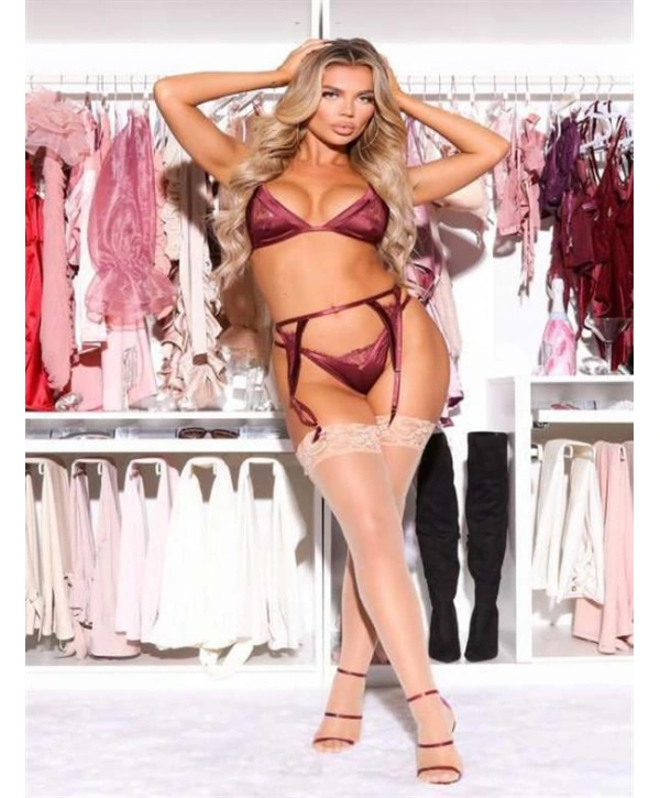 Morliva  Bordo Fantezi Jartiyer Takım