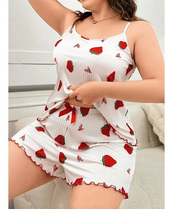 Morliva  Büyük Beden Çilek Desen Pamuklu Şortlu Pijama Takımı