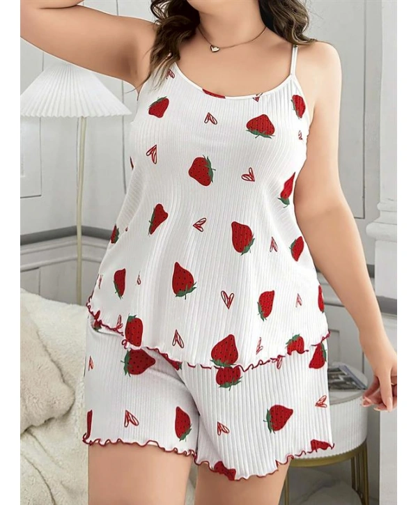 Morliva  Büyük Beden Çilek Desen Pamuklu Şortlu Pijama Takımı