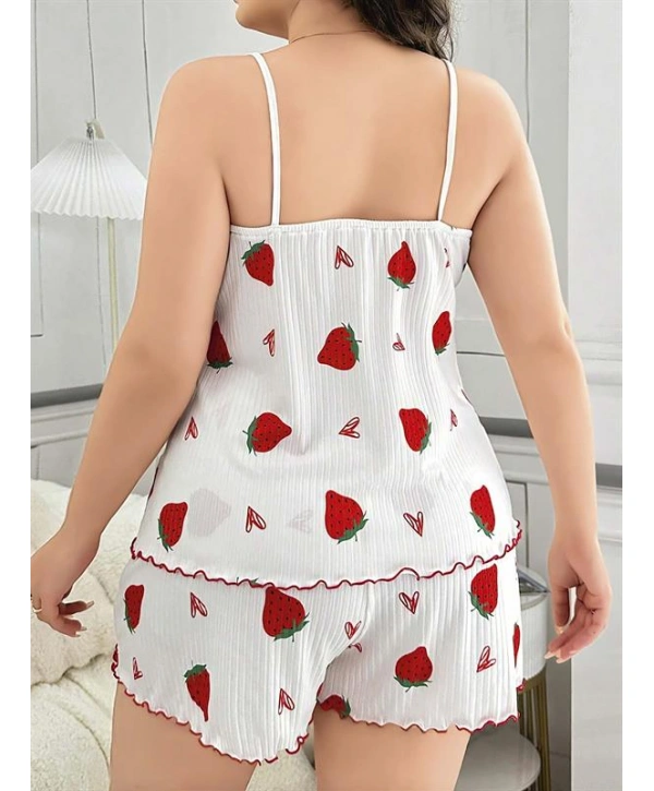 Morliva  Büyük Beden Çilek Desen Pamuklu Şortlu Pijama Takımı