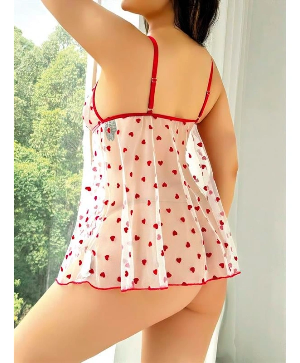 Morliva Büyük Beden Kalp Desenli Transparan Fantezi Gecelik