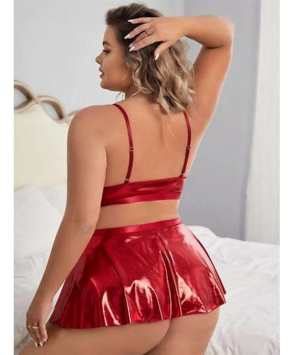 Morliva Büyük Beden Kırmızı Deri Etekli Fantezi Kostüm