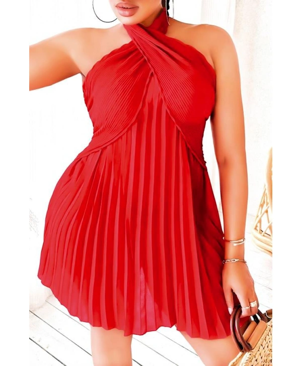 Morliva  Büyük Beden Kırmızı Fırfırlı Boyundan Bağlamalı Gecelik