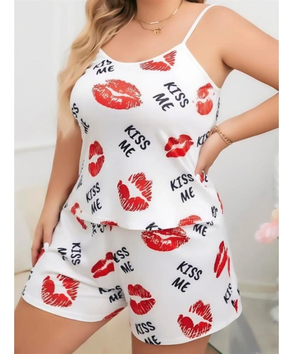 Morliva Büyük Beden Kiss Me Öpücük Desen Pamuklu Şortlu Pijama Takımı
