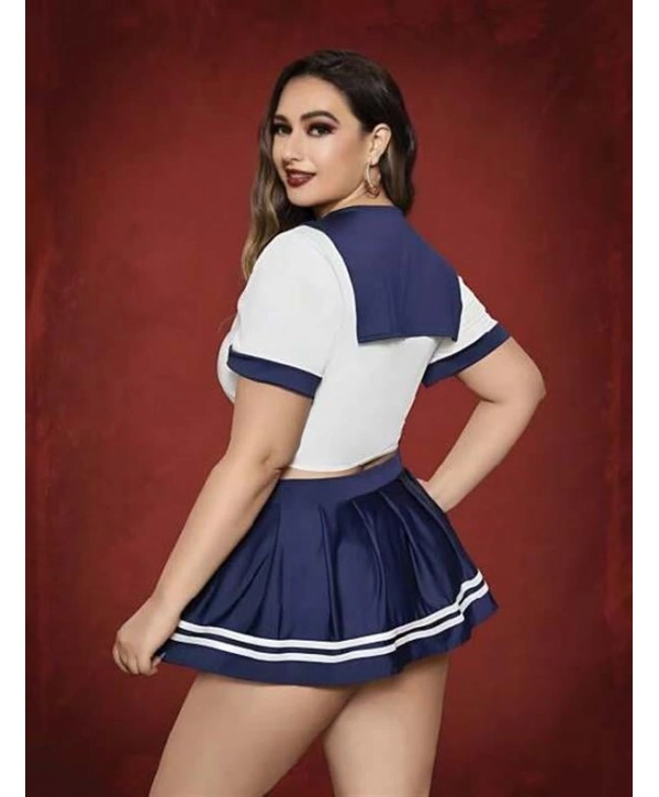 Morliva  Büyük Beden Lacivert Mini Etekli Fantezi Denizci Kostümü