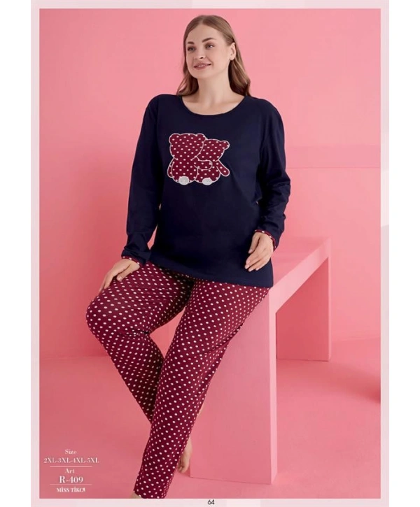 Morliva Büyük Beden Pamuklu Ayıcık Desenli Pijama Takımı