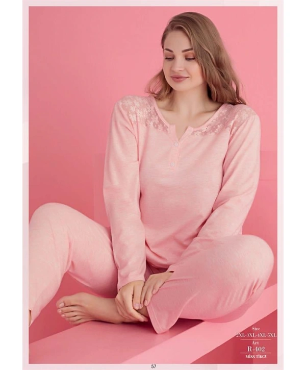 Morliva  Büyük Beden Pamuklu Dantel İşlemeli Pijama Takımı