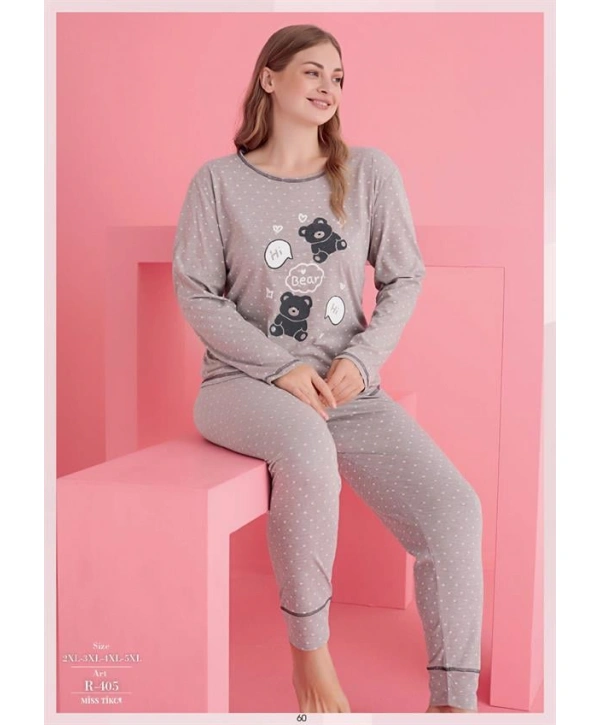 Morliva Büyük Beden Pamuklu Hi Bear Ayıcık Desenli Pijama Takımı