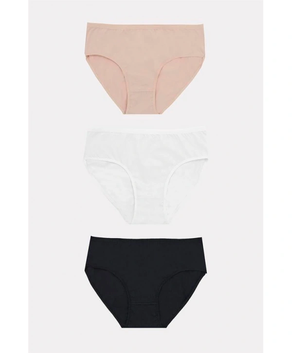 Morliva  Büyük Beden Pamuklu Siyah Beyaz Ten Rengi 3lü Külot