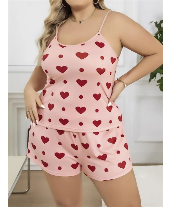 Morliva  Büyük Beden Pembe Kalp Desen Pamuklu Şortlu Pijama Takımı