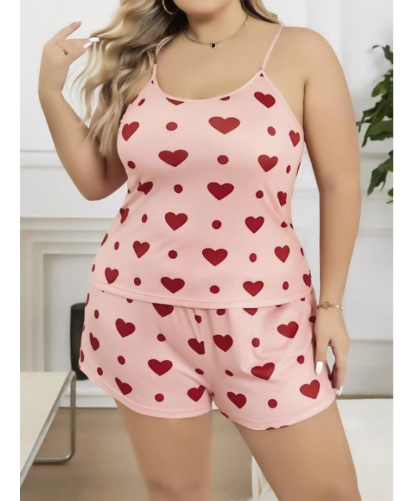 Morliva  Büyük Beden Pembe Kalp Desen Pamuklu Şortlu Pijama Takımı