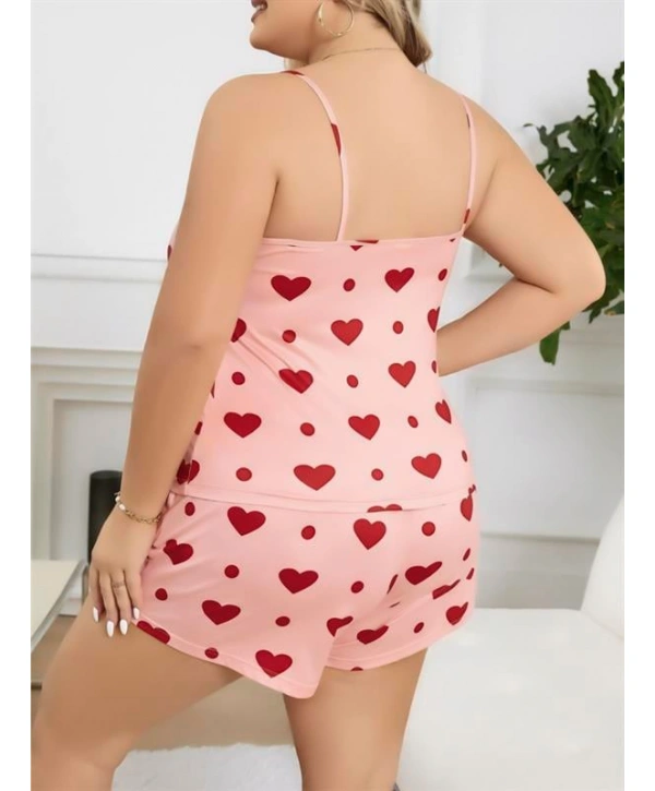 Morliva  Büyük Beden Pembe Kalp Desen Pamuklu Şortlu Pijama Takımı