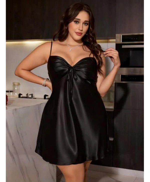 Morliva Büyük Beden Sİyah Saten Gecelik