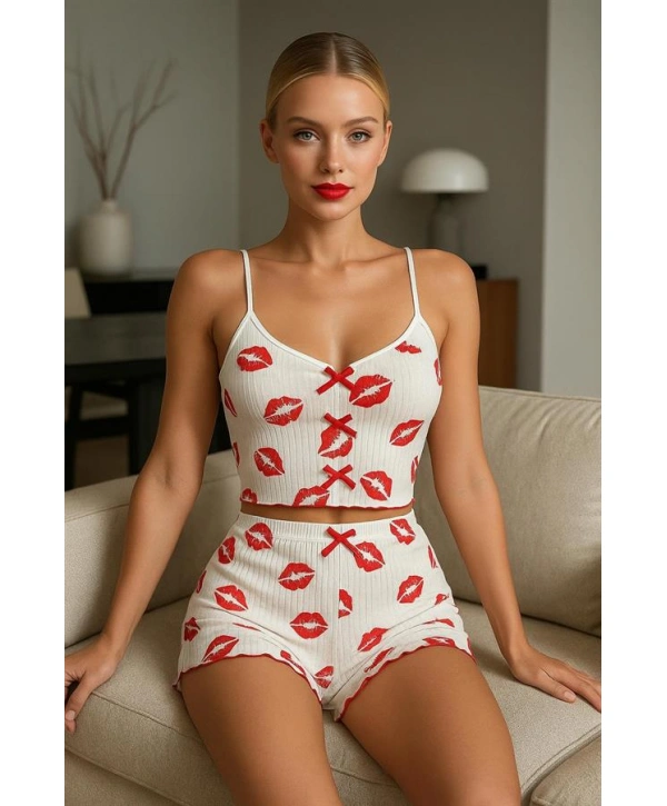 Morliva  Dudak Desenli Şortlu Pijama Takımı