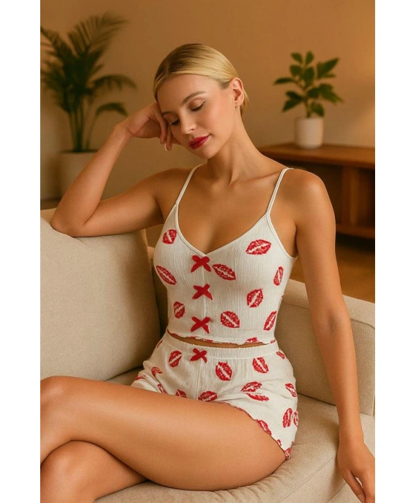 Morliva  Dudak Desenli Şortlu Pijama Takımı