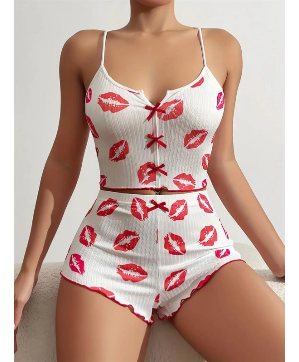 Morliva  Dudak Desenli Şortlu Pijama Takımı