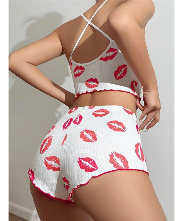 Morliva  Dudak Desenli Şortlu Pijama Takımı