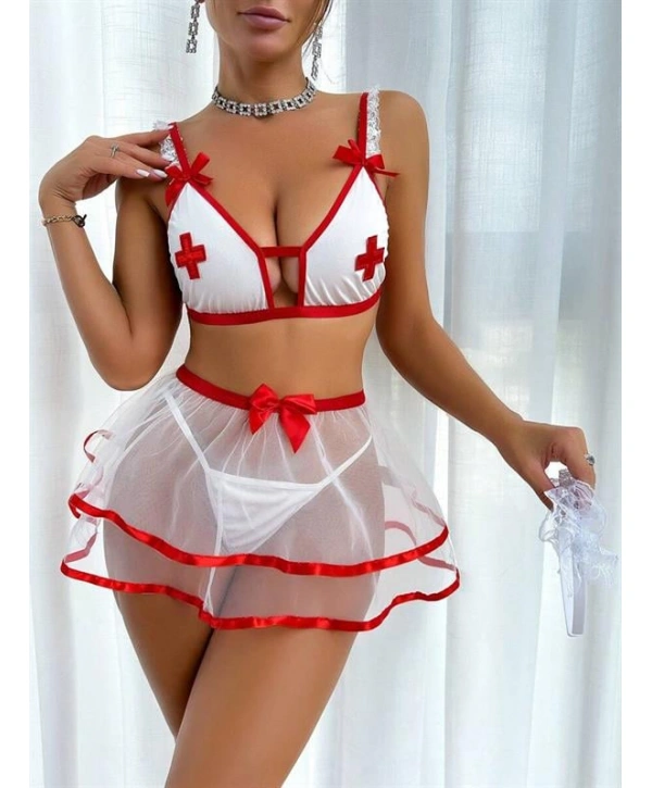 Morliva Fantezi Beyaz Tül Etekli Seksi Hemşire Kostümü