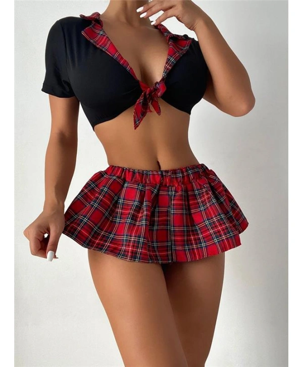 Morliva Fantezi Göğüs Kısmı Fiyonklu Mini Öğrenci Kostümü