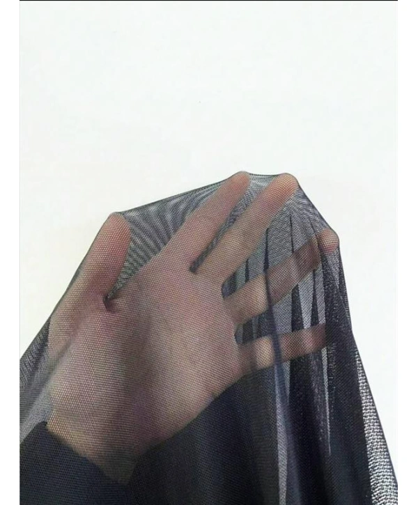 Fırfırlı Dantel İşlemeli Tül Fantezi Siyah Gecelik