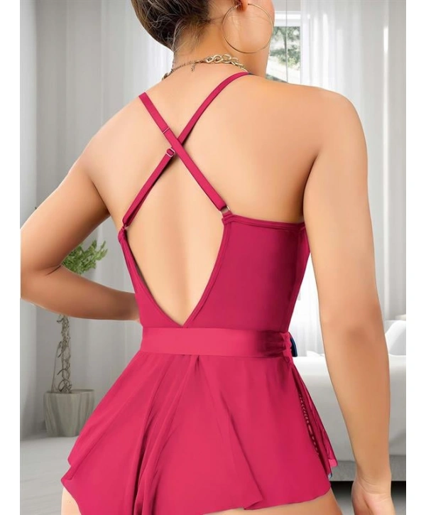 Morliva  Fuşya Dantel İşlemeli Kurdelalı Fantezi Tül Babydoll