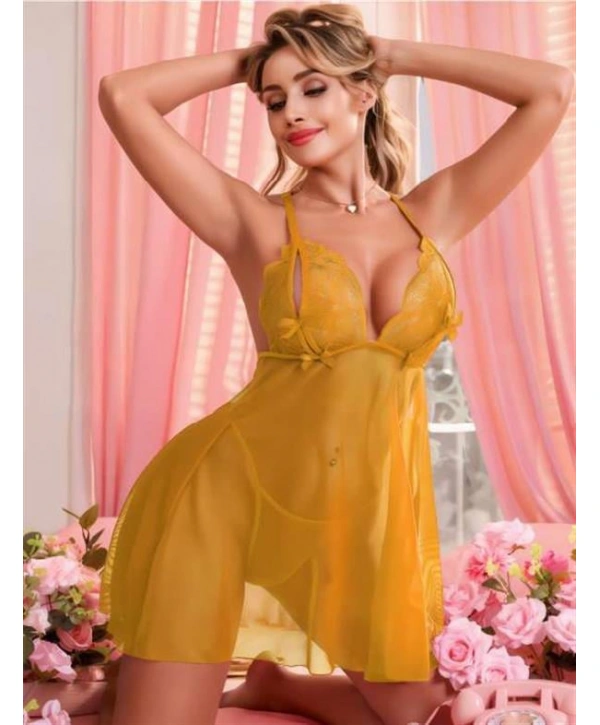 Morliva Gold Transparan Tül Fantezi Gecelik