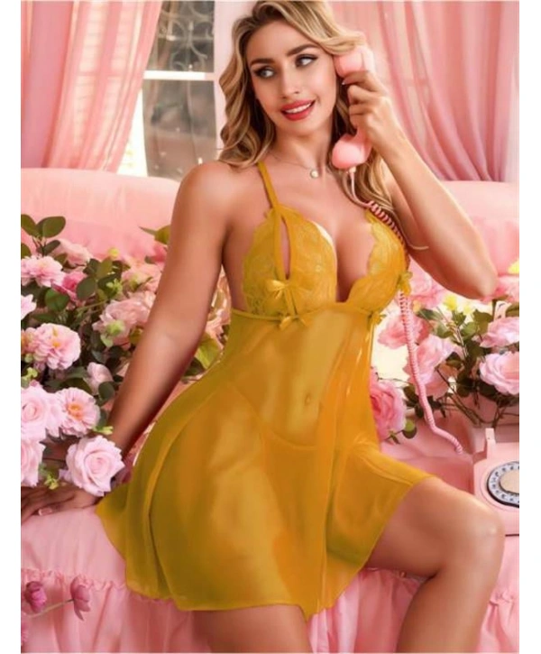 Morliva Gold Transparan Tül Fantezi Gecelik