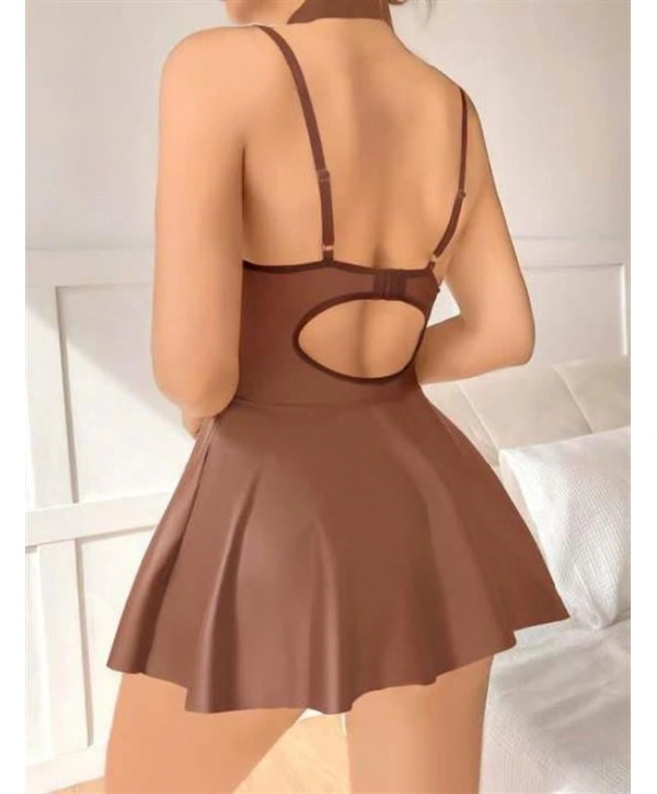 Morliva Kahverengi Etekli Pileli Fantezi Deri Elbise