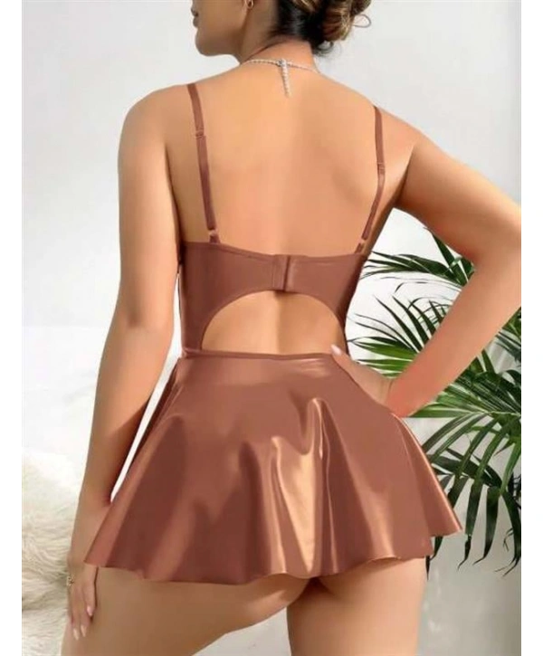 Morliva Kahverengi Parlak Lame Fantezi Deri Elbise