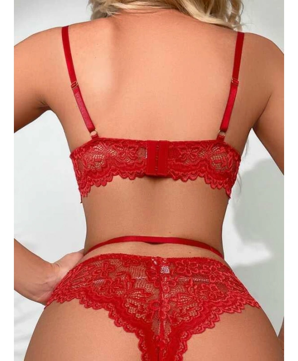 Kalp Aksesuarlı Dantelli Fantezi Kırmızı Jartiyer Takım