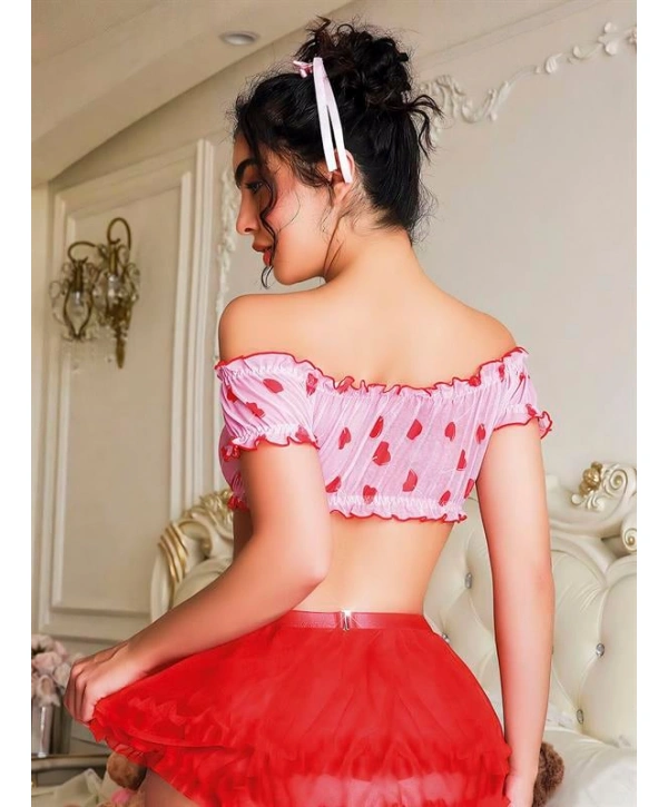 Morliva  Kalp Desenli Fantezi Kırmızı Gecelik