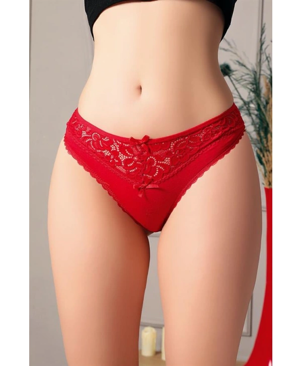 Morliva Kırmızı Bel Kısmı Dantel İşlemeli Külot