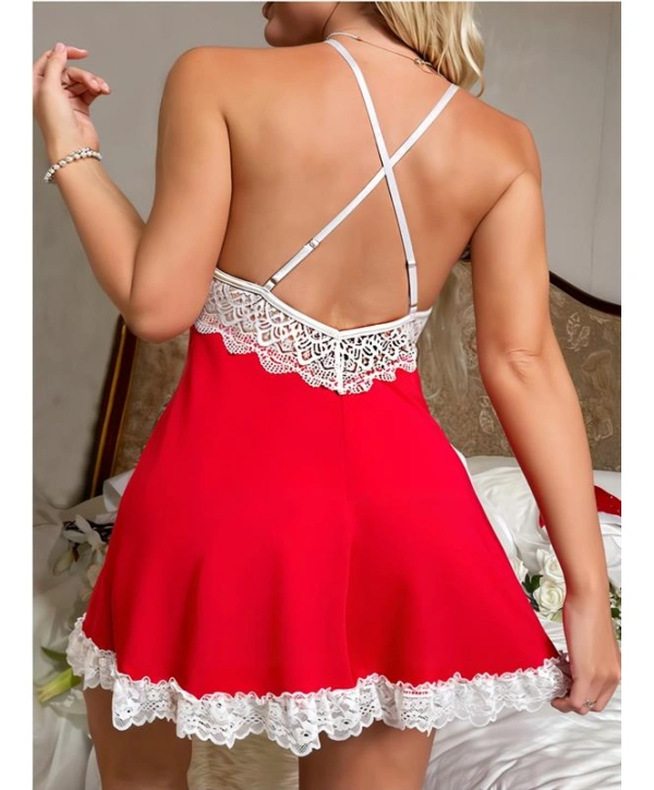 Kırmızı Fantezi Özel Tasarım Dantel İşlemeli Noel Yılbaşı Gecelik