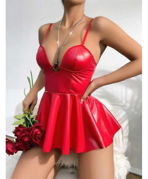 Morliva Kırmızı Parlak Lame Fantezi Deri Elbise