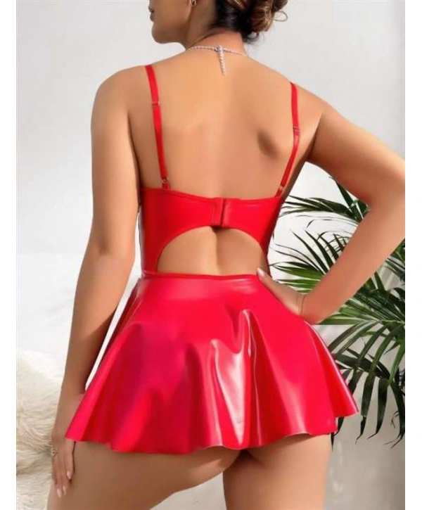 Morliva Kırmızı Parlak Lame Fantezi Deri Elbise